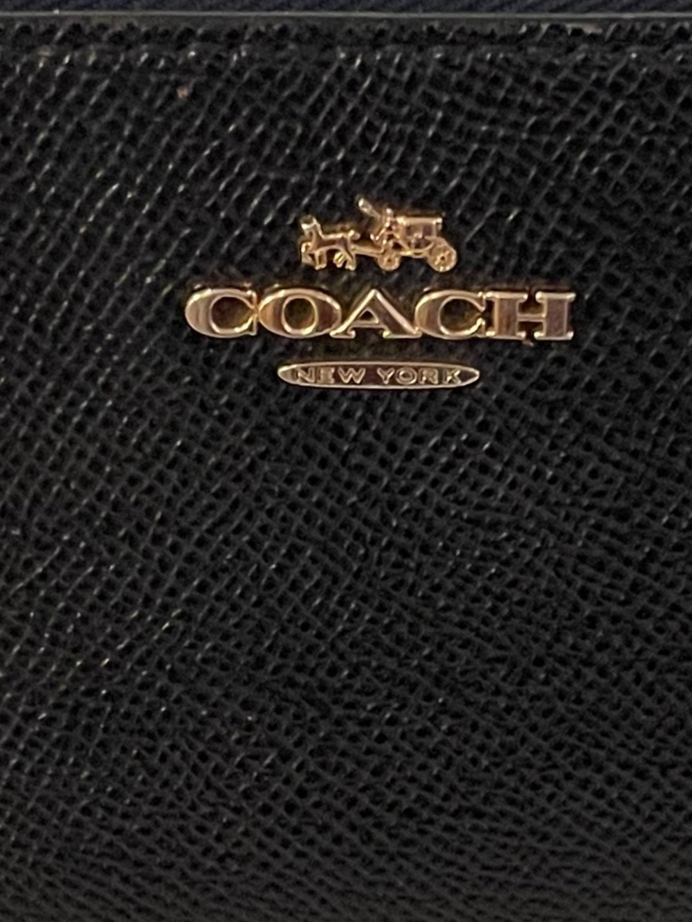 Coach Navy Blue Crossgrain Leather Zip-Around Wallet / Gold Hardware